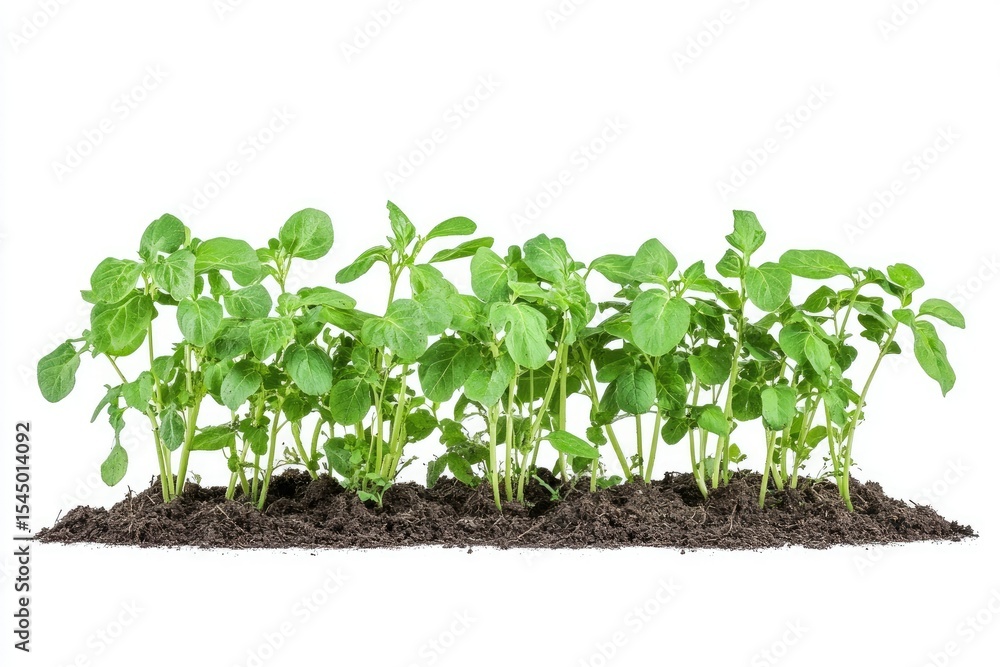 Potatoes Growing in Rows on a Farm Isolated on White Background, Depth of Field Potatoes Growing in Rows on a Farm Isolated on White Background, Depth of Field
