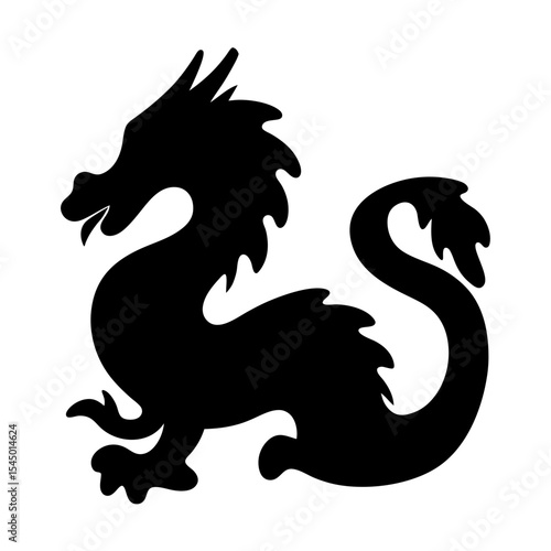 Stylized Black Dragon Silhouette with Curving Body and Elaborate Crest