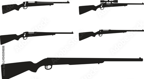 Military Rifle Silhouettes Vector Pack of Tactical Assault Weapons,Soldier rifle icon.Hunting set rifle silhouette vector flat illustration design.