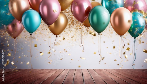 festive background with colorful balloons and falling confetti on a transparent background perfect for celebrations and events