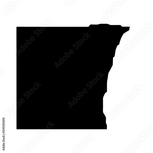 Black and white silhouette of a geographical region on a white background
