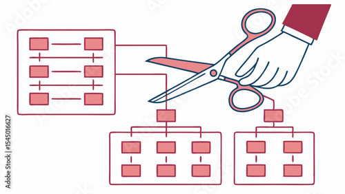 Organize change and decision, Hand-holding scissors cut through organizational structure,