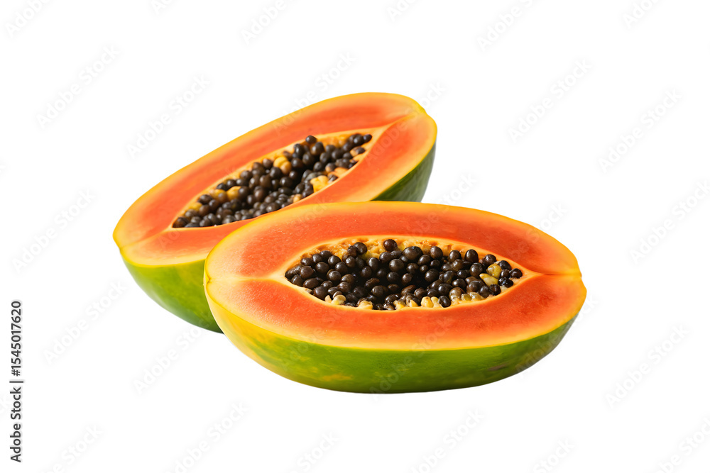 Two Halves of a Fresh Papaya on Transparent Background Two Halves of a Fresh Papaya on Transparent Background