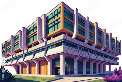 Brutalist architecture facade featuring raw concrete texture and sharp angular lines vector ideal for architectural concepts or modernist design visuals