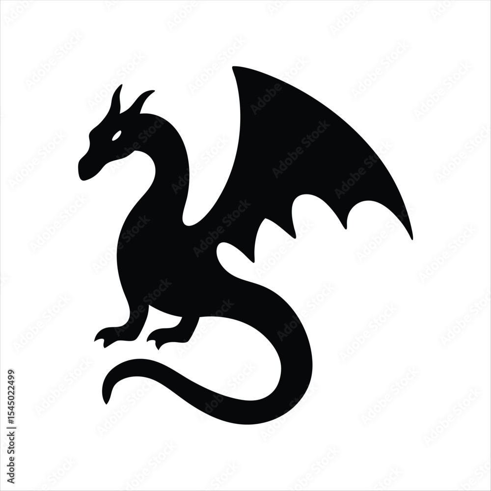 Silhouette of a majestic dragon with wings spread on a white background Silhouette of a majestic dragon with wings spread on a white background