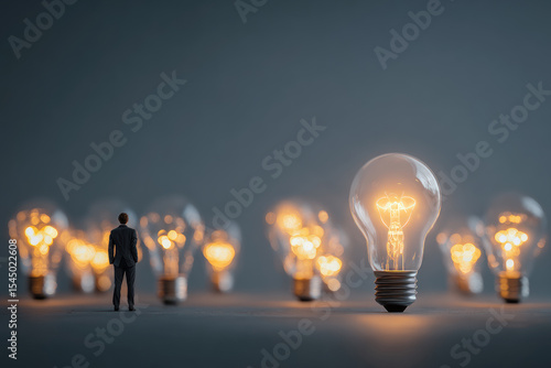 Business solution idea concept. Businessman creative light bulbs with marketing network, planning strategy, analysis solution and development