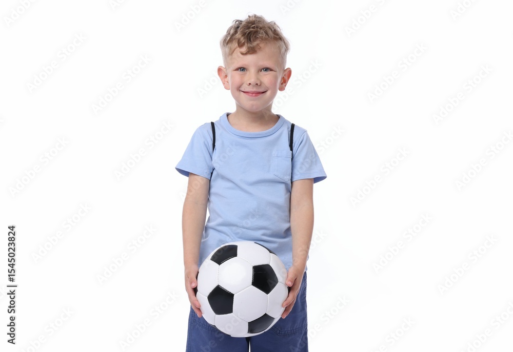 Little boy with soccer ball on white background Little boy with soccer ball on white background