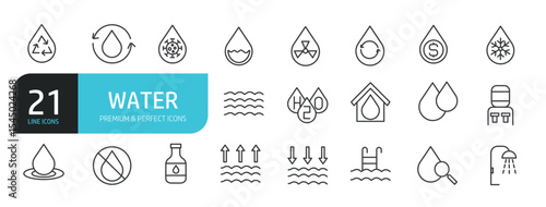 Set of line icons related to gwater, mineral, water drop. Outline icons collection. Editable stroke. Vector illustration