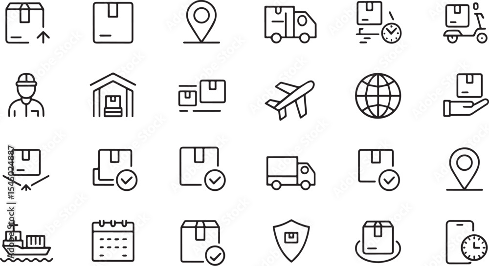 Fototapeta premium A collection of delivery and logistics line icons on white background