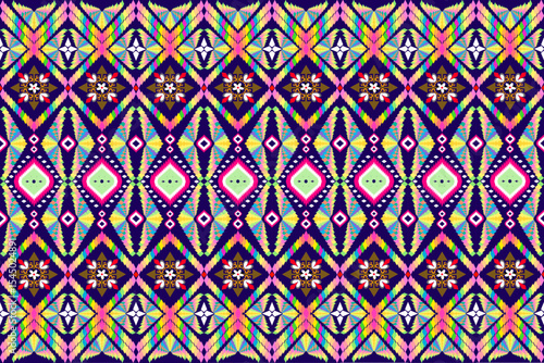 Abstract geometric design of ethnic, western fashion for Pakistani, Indian, Arab rugs, fabric, clothing, rugs, vector illustration, embroidery style, seamless, and wallpaper.