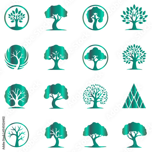 set of trees icons detailed botanical study of arboreal foliage, a beautiful and scalable vector art design