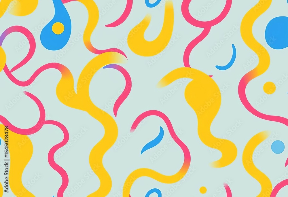 Joyful, abstract squiggle line pattern; playful, colorful, seamless background for kids, drawing, pattern Joyful, abstract squiggle line pattern; playful, colorful, seamless background for kids, drawing, pattern