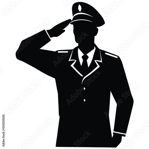 Silhouette of military officer saluting in uniform