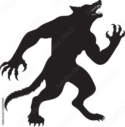 silhouette of a werewolf howling at the moon. Halloween legendary monster. Angry werewolf standing silhouette vector