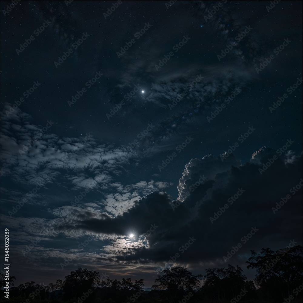 Fototapeta premium night sky with clouds and moon