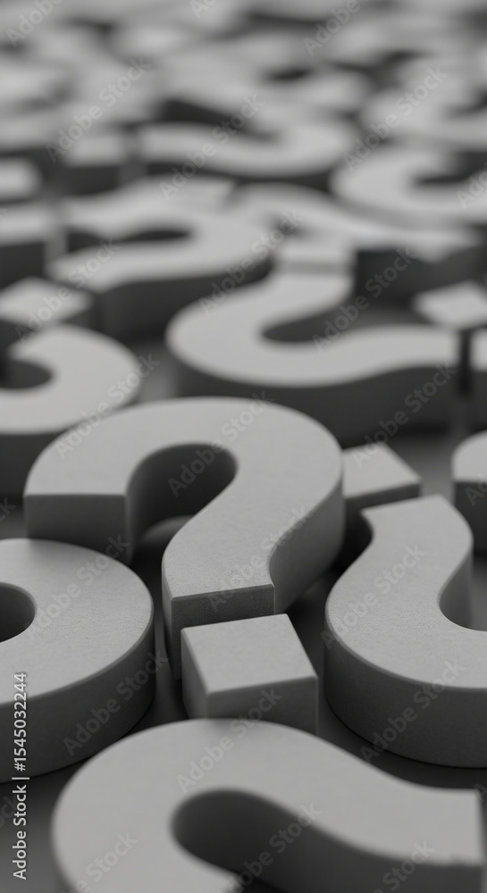 Fototapeta premium Close-up of numerous gray question marks, creating a textured background suggesting uncertainty or inquiry