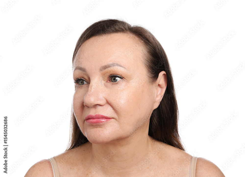 Obraz premium Woman before cosmetic procedure on white background