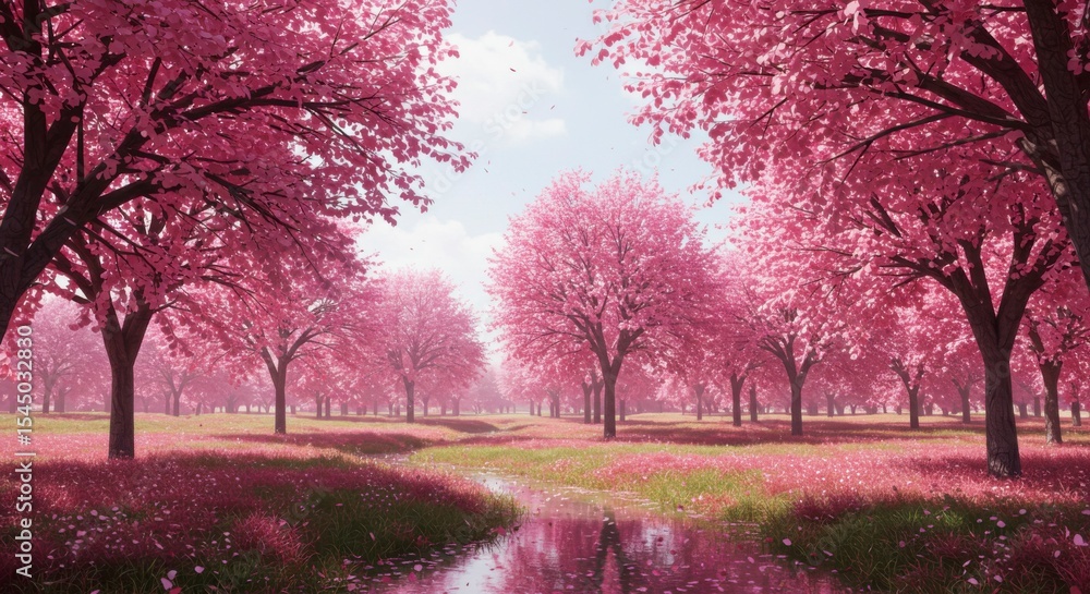 Obraz premium Pink cherry blossom grove