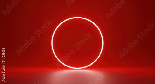 Glowing red neon circle on a red background, creating a minimalist and vibrant visual
