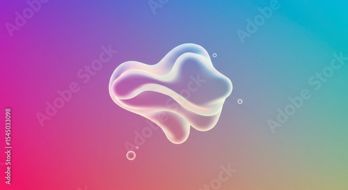 Abstract iridescent blob, smooth, flowing form against a vibrant gradient background