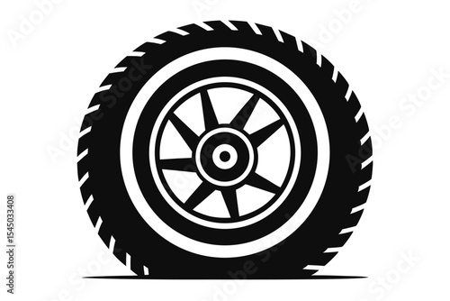 Black Tire with EightSpoke Rim and Tread Pattern Design Illustration