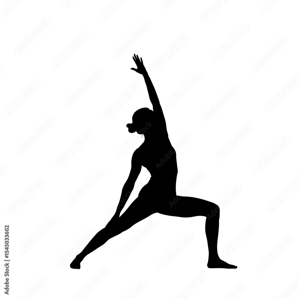 Fototapeta premium Black silhouette yoga practitioner warrior pose wellness figure stretching position yoga mindfulness themes