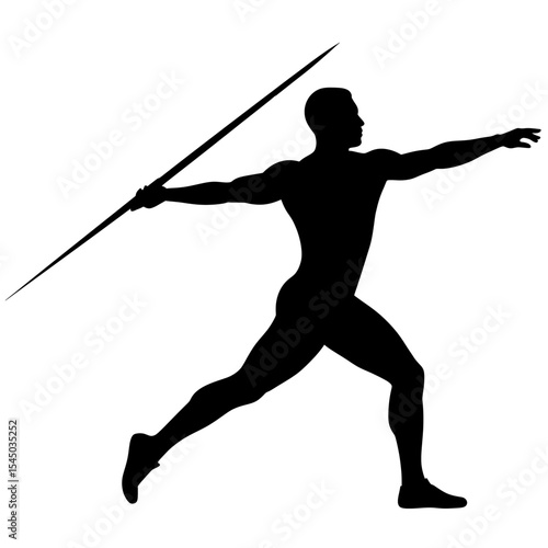 Black silhouette decathlete throwing javelin multi sport athlete figure action decathlon track field