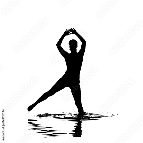 Black silhouette aqua aerobics instructor water fitness figure exercising aqua aerobics water fitness