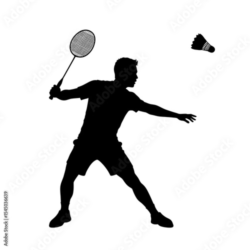 Badminton player silhouette sports themes athletic figure hitting shuttlecock racket badminton