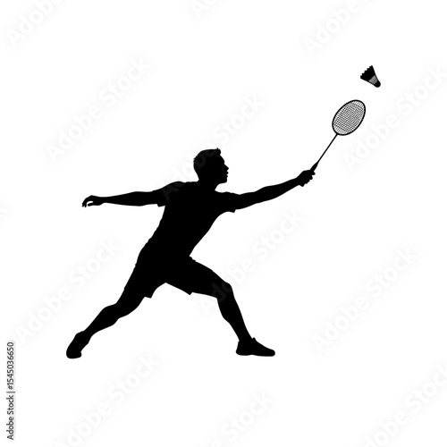 Black silhouette badminton player hitting shuttlecock athletic figure racket badminton racket sports