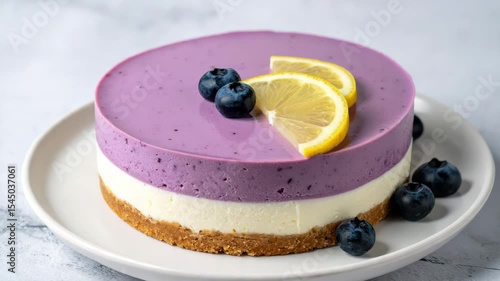 Vibrant and Delicious Blueberry Lemon Cheesecake Dessert Sweet, Creamy, Layered Cake with Crumbly Base and Fresh Blueberries