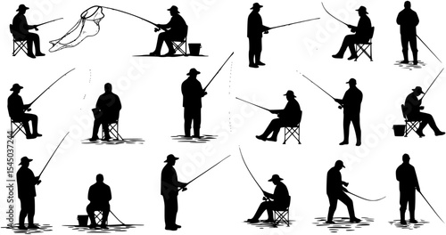 vector set of Fishermen Silhouettes
