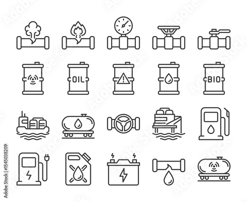 Fuel icons. Fuel pipeline line icon set. Editable Stroke.