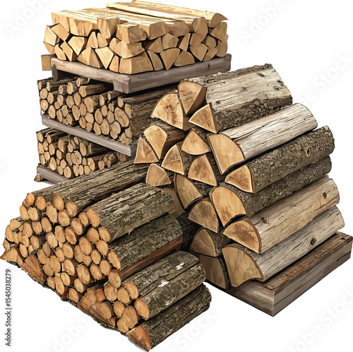 Stack of cut firewood logs, a brown natural woodpile texture