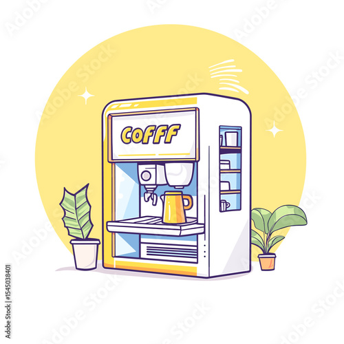 Stylish Yellow and White Coffee Machine with Plants