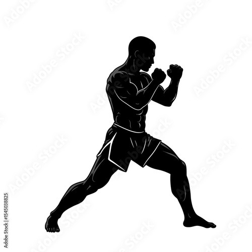 Black silhouette martial artist fighting pose combat athlete figure stance martial arts self defense