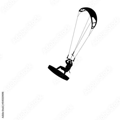 Black silhouette kitesurfer action water sports athlete figure kite kitesurfing extreme sports