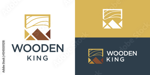 Creative simple wooden king logo template. Abstract crown with wood logo design vector illustration.
