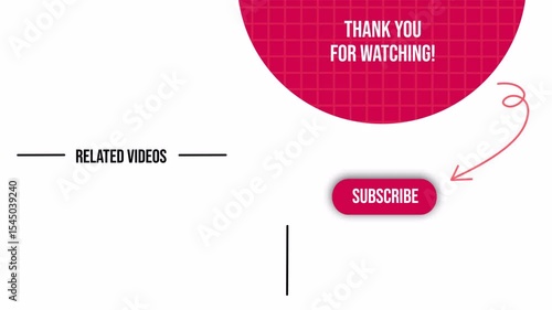 Video Outro with Subscribe Button, Related Videos, and Thank You Message in Pink.Alpha Chanel Video
