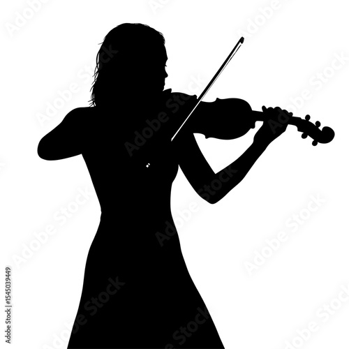 Black silhouette violinist playing violin classical musician figure bow instrument music orchestra