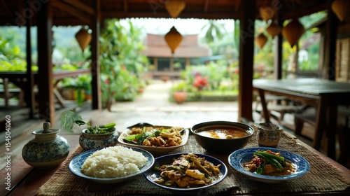 Authentic Thai Cuisine Served in a Traditional Wooden House Surrounded by Lush Greenery