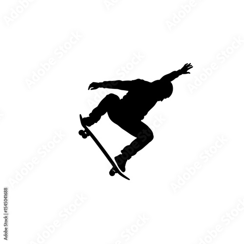 Black silhouette skateboarder performing trick youth figure skateboard extreme sports urban culture