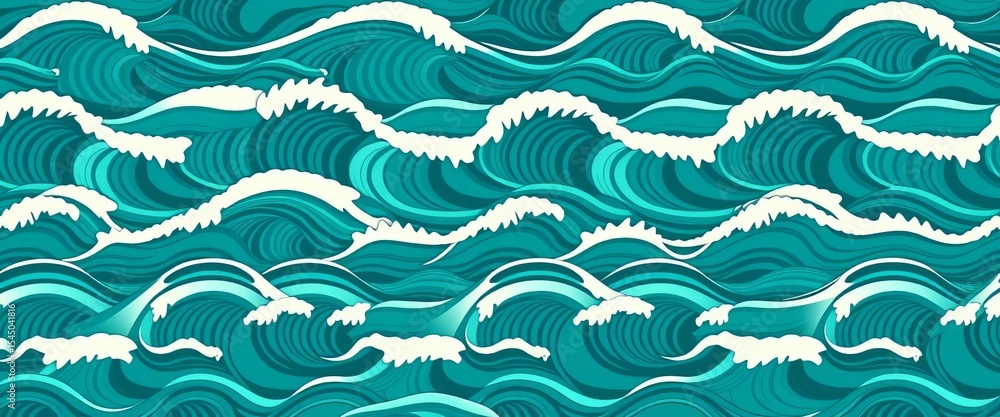 Seamless pattern of stylized ocean waves in teal and turquoise, perfect for textile design, ripple, ocean Seamless pattern of stylized ocean waves in teal and turquoise, perfect for textile design, ripple, ocean