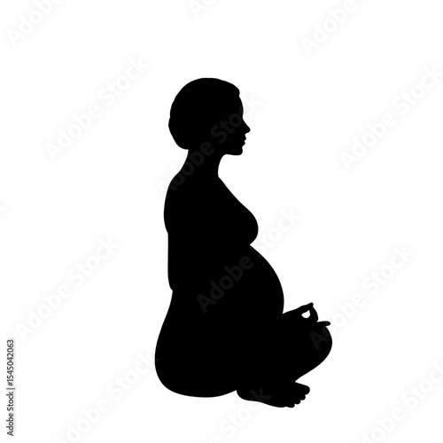 Black silhouette pregnant woman doing yoga expecting mother meditation pose prenatal wellness maternity