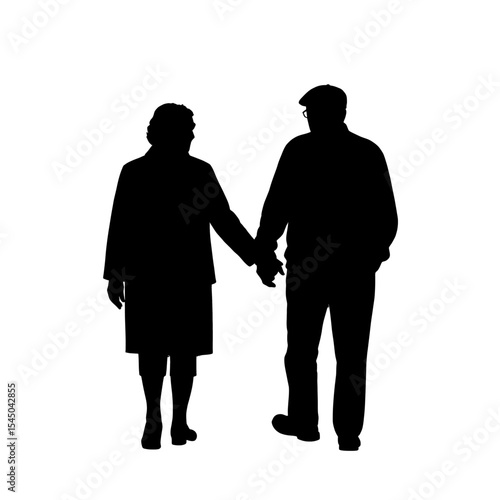 Elderly couple silhouette love themes senior pair walking together holding hands companionship aging