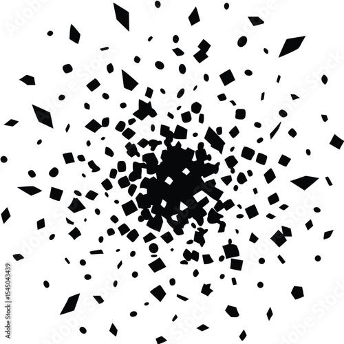 Abstract black and white exploding geometric shapes