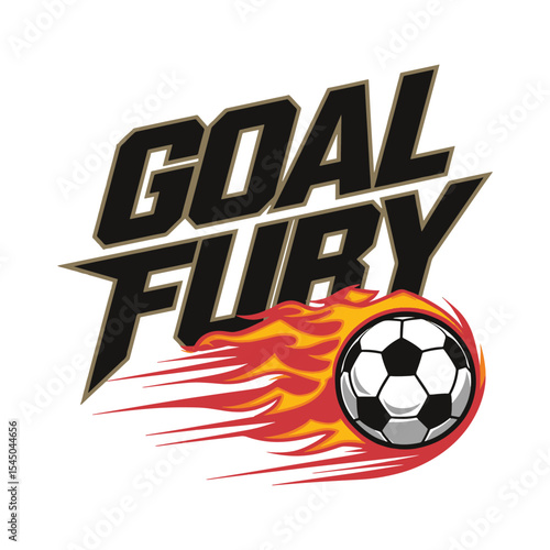 “Goal Fury” soccer ball with fire trail for intense football fans and competitive spirits, vector design