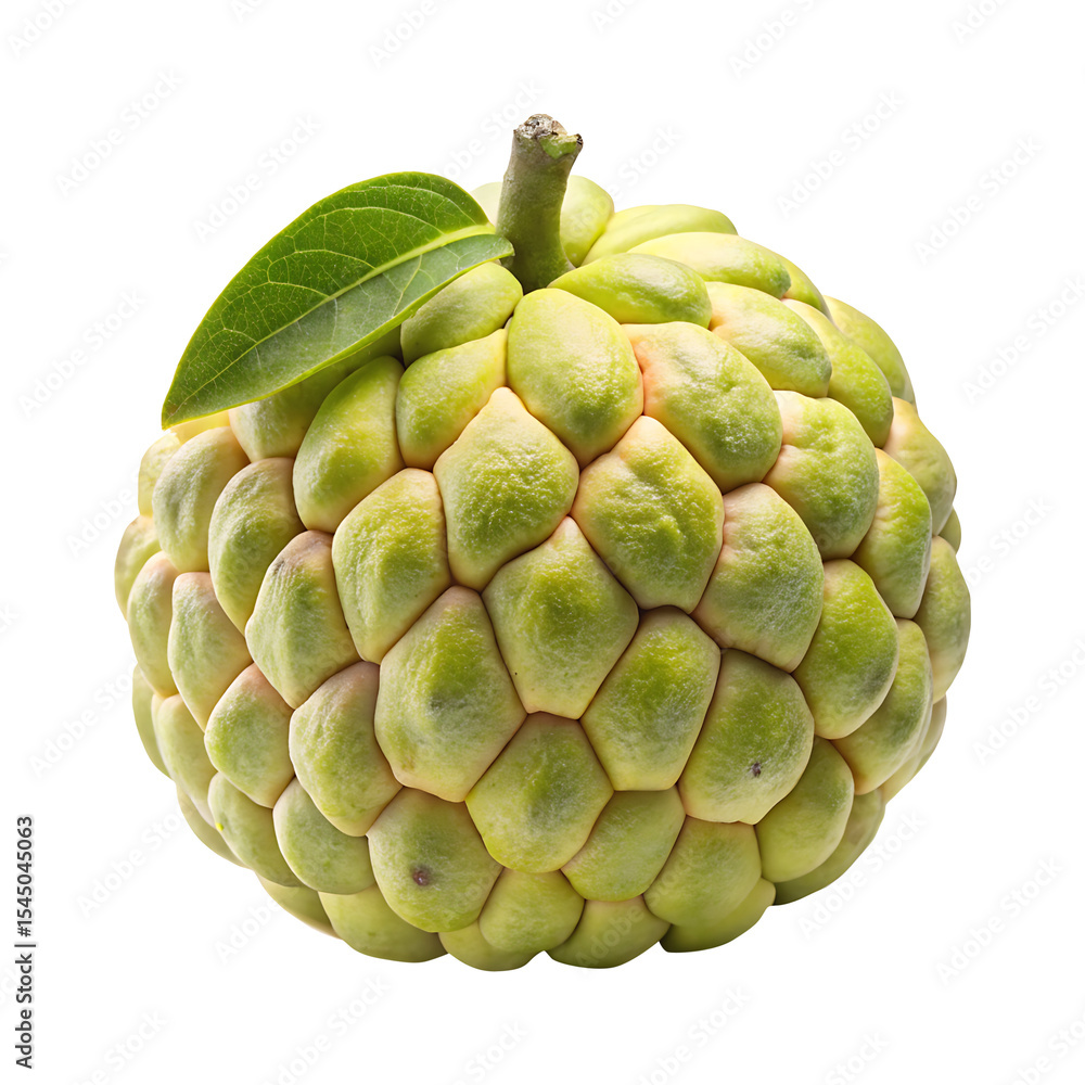 Fototapeta premium Close up studio shot of a ripe sugar apple with its leaf