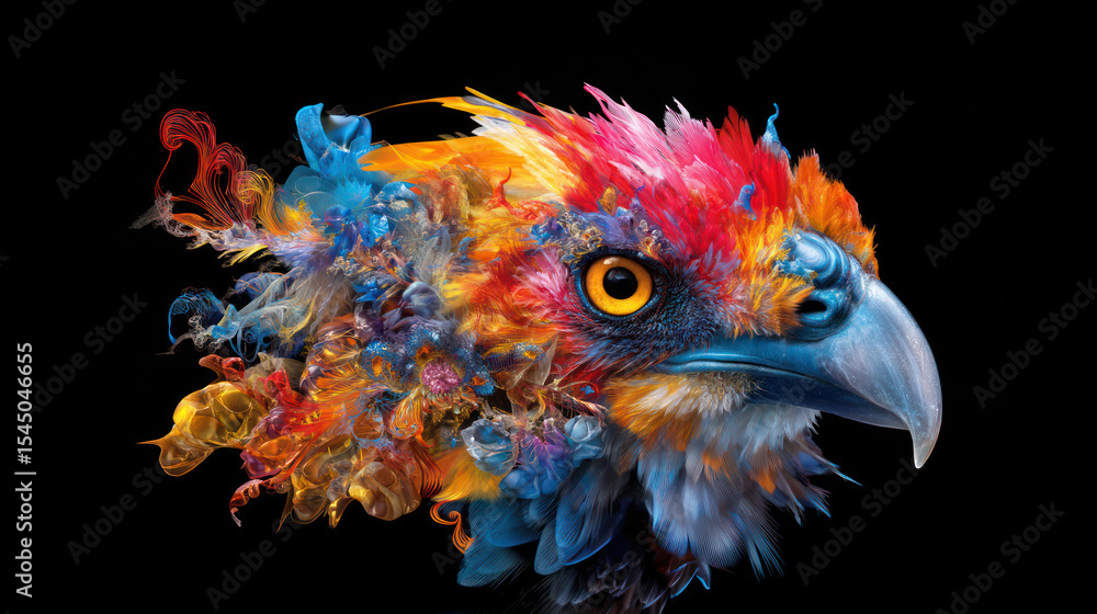 Fototapeta premium Magic intricate eagle head close-up, black background