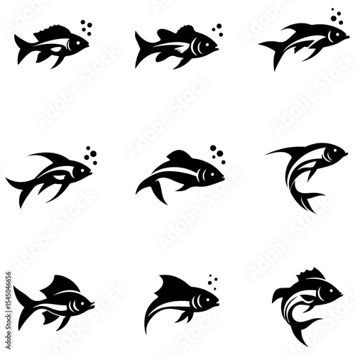 Study the distinct dorsal fin shapes of oceanic fish with this detailed and accurate silhouette identification icon set